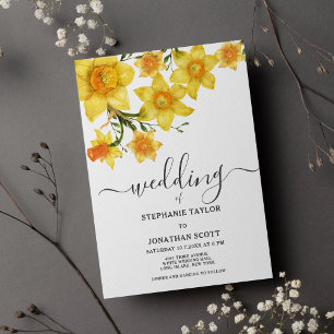 Spring bouquet golden daffodils flowers wedding invitation