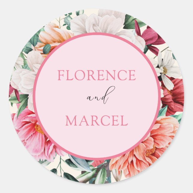 Spring Bouquet in Pink and Ivory Wedding Sticker (Front)