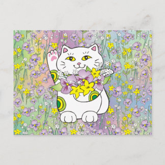 Spring Bouquet Maneki Neko (Lucky Cat) Postcard