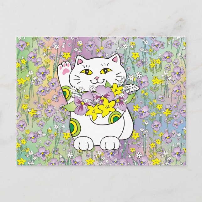 Spring Bouquet Maneki Neko (Lucky Cat) Postcard (Front)