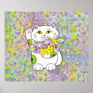 Spring Bouquet Maneki Neko (Lucky Cat) Poster