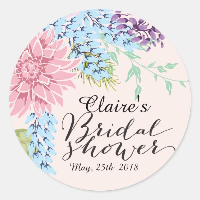 Spring Bouquet Personalised Bridal Shower Favour Classic Round Sticker (Front)