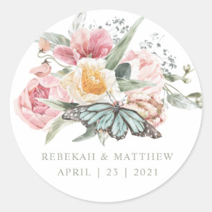 Spring Bouquet Tulip and Butterfly Watercolor Classic Round Sticker
