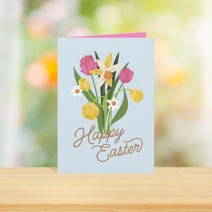 Spring Bouquet Tulip Daffodil Easter Holiday Card
