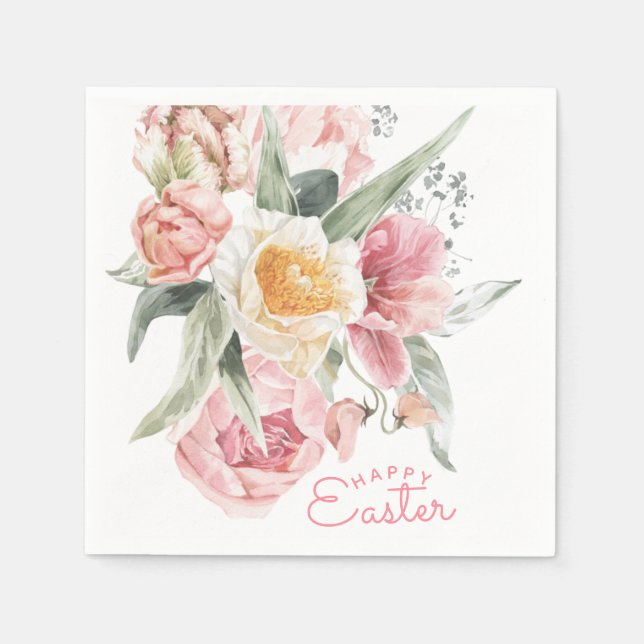 Spring Bouquet | Tulip Watercolor Easter Napkin (Front)