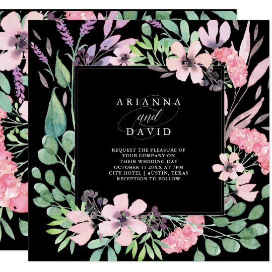 Spring Bouquet | Watercolor Floral Wedding Black Card