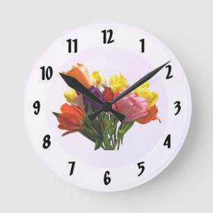 Spring Bouquet With Tulips and Daffodil Wall Clock