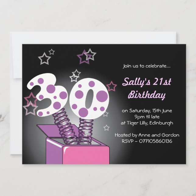 Spring Box 30th Birthday Party - pink & purple Invitation (Front)