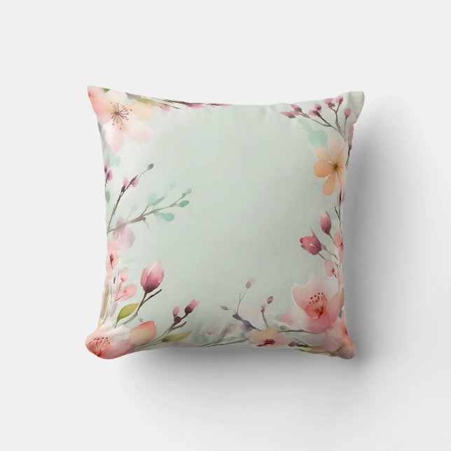 Spring Branches and Blooms Watercolor Cushion (Front)
