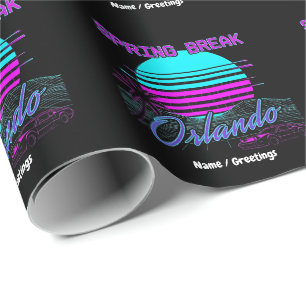 Spring Break 2026 Orlando After Dark Retro Synth Wrapping Paper