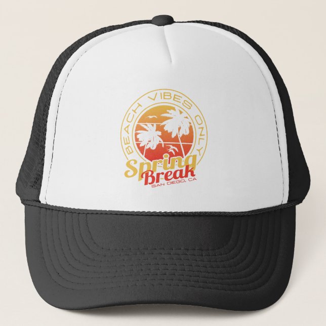 Spring Break Beach Vibes Only San Diego California Trucker Hat (Front)