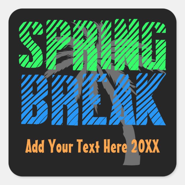 Spring Break Custom Neon Souvenir Square Sticker (Front)