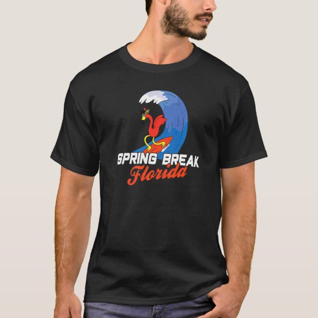 Spring Break Florida Cool Beach  Surfing Flamingo T-Shirt (Front)
