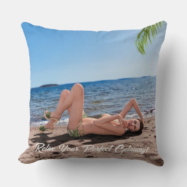 Spring Break Girl Lying on Sandy Beach Cushion (Front)
