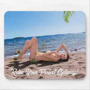 Spring Break Girl Lying on Sandy Beach Mouse Mat