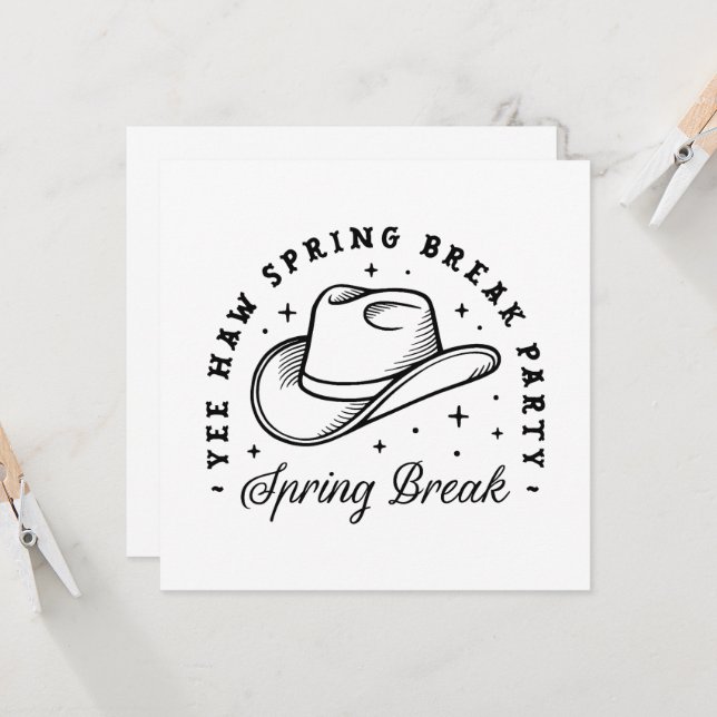 Spring break girls party cowboy hat invitation (Front/Back In Situ)