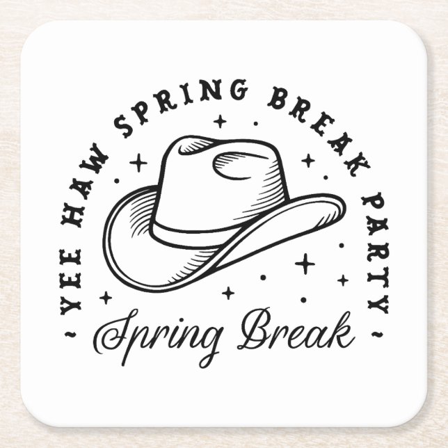 Spring break party cowboy hat square paper coaster (Front)