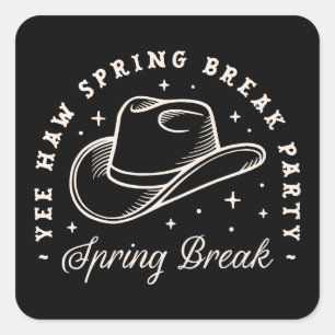 Spring break party disco cowgirl western black square sticker