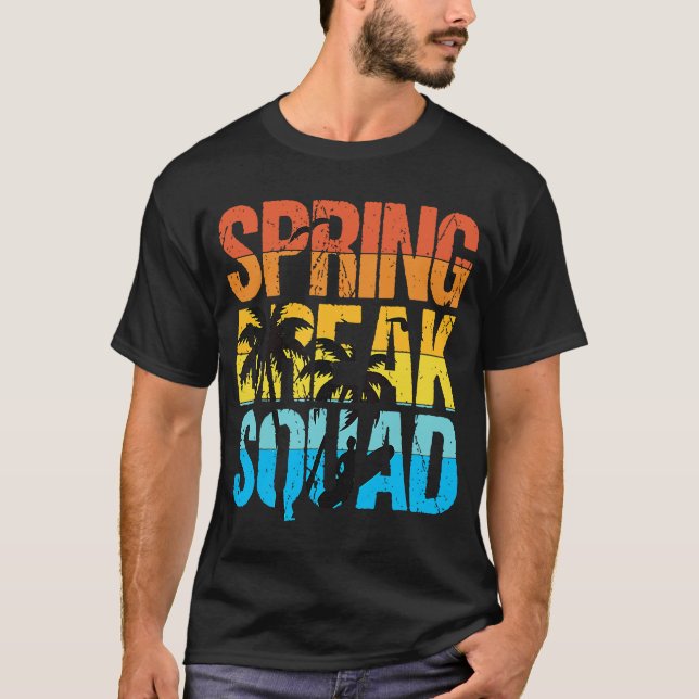 Spring Break Squad Beach Surfer Palm Tree Artwork T-Shirt (Front)