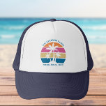 Spring Break Trip Tropical Beach Sunset Custom Trucker Hat<br><div class="desc">This cute tropical palm tree sunset hat is perfect for a spring break trip or a fun cruise ship getaway vacation with the family. Personalise this fun cap for your group outing to the beach or an island family reunion.</div>