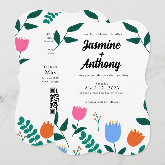 Spring Breeze Patch Wedding Invitation (Front/Back)