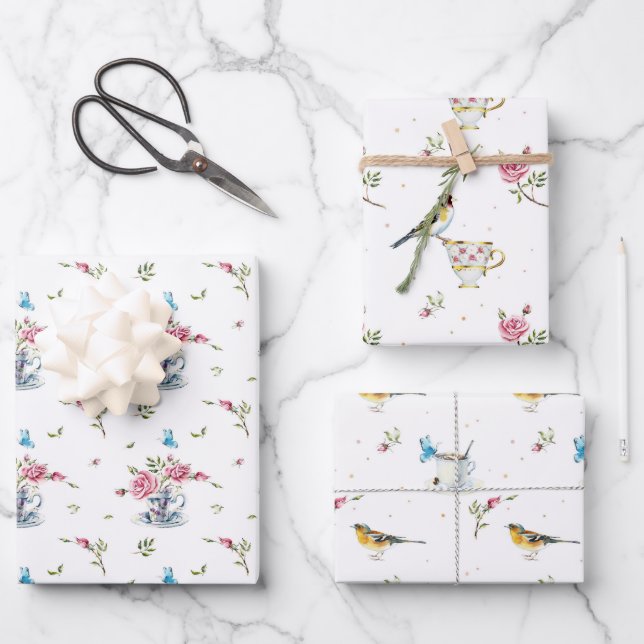 Spring Bridal Mother's Day Watercolor Birds  Wrapping Paper Sheet (Front)