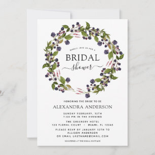 Spring Bridal Shower Blackberry Floral Wreath Invitation