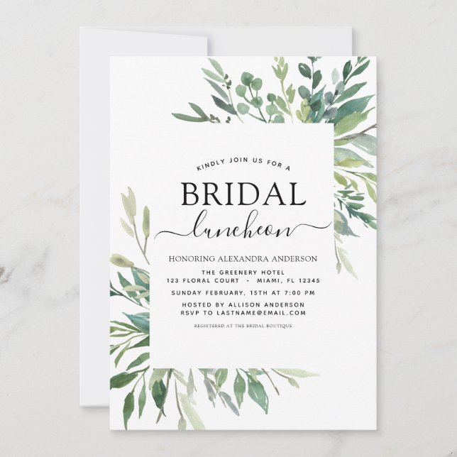 Spring Bridal Shower Luncheon Greenery Invitation (Front)