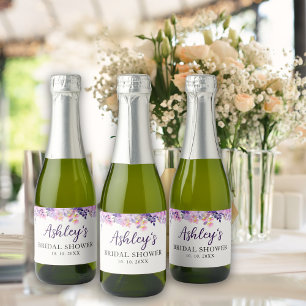 Spring Bridal shower with wildflowers Purple Sparkling Wine Label