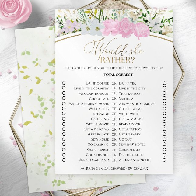 Spring bridal shower Would She Rather Game card (Creator Uploaded)