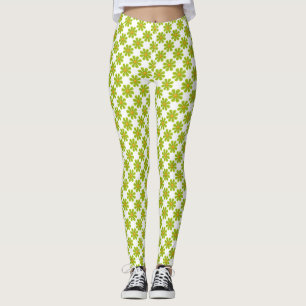 Spring bright olive green flowers leggings