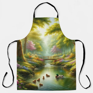 Spring brook with ducks/flowers apron