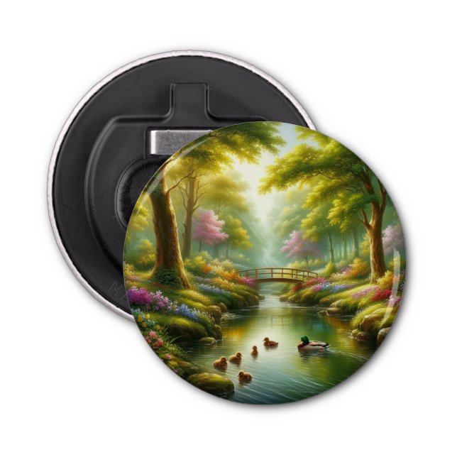 Spring brook with ducks/flowers bottle opener (Front)