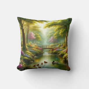 Spring brook with ducks/flowers cushion