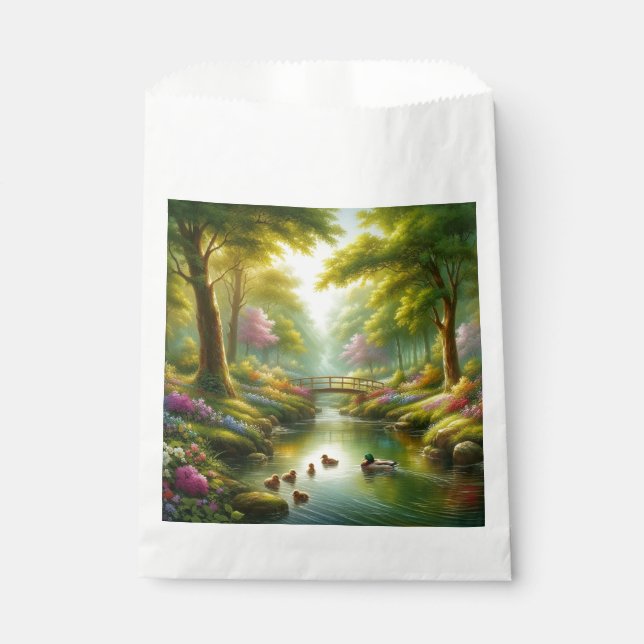Spring brook with ducks/flowers favour bags (Front)