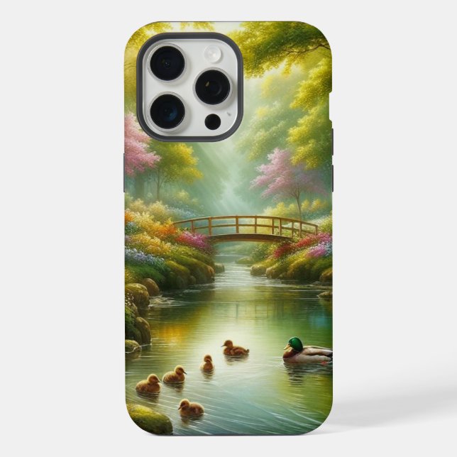 Spring brook with ducks/flowers iPhone case (Back)