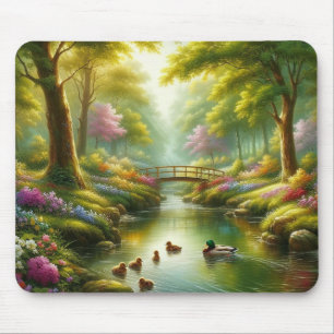 Spring brook with ducks/flowers mouse mat