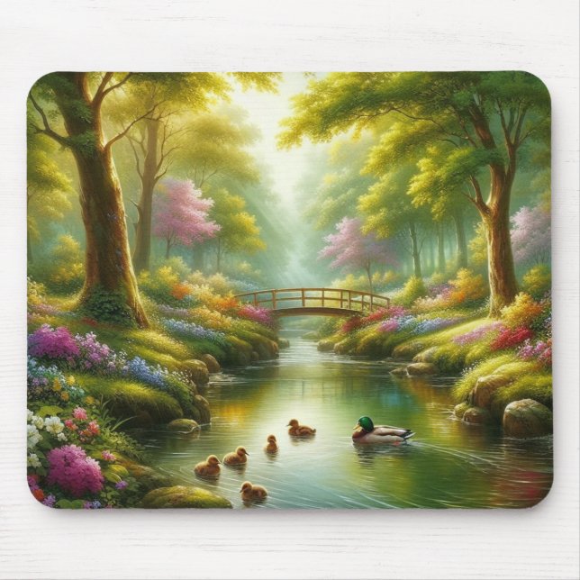 Spring brook with ducks/flowers mouse mat (Front)