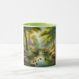 Spring brook with ducks/flowers mug