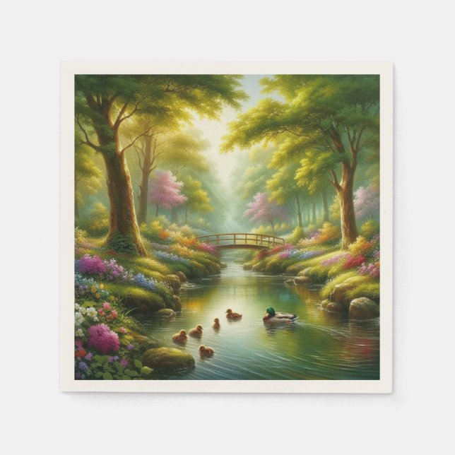 Spring brook with ducks/flowers napkin (Front)