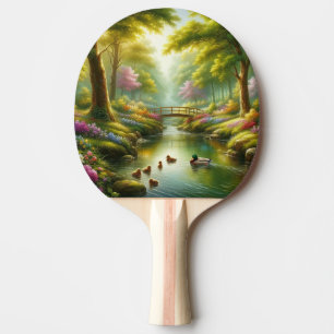 Spring brook with ducks/flowers ping pong paddle