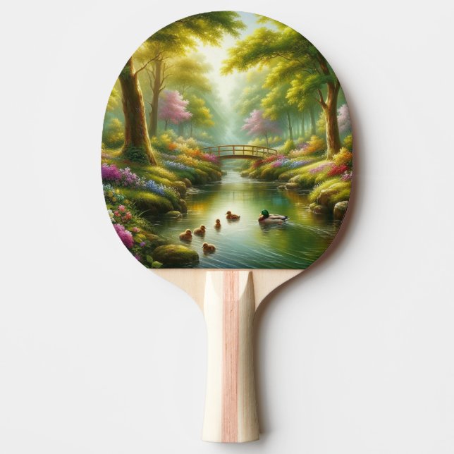 Spring brook with ducks/flowers ping pong paddle (Front)