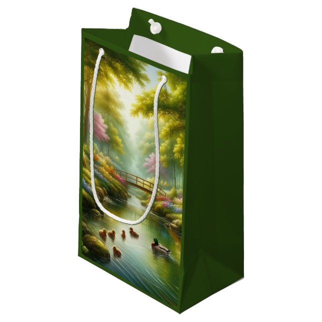 Spring brook with ducks/flowers small gift bag (Front Angled)