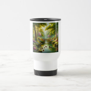 Spring brook with ducks/flowers travel mug