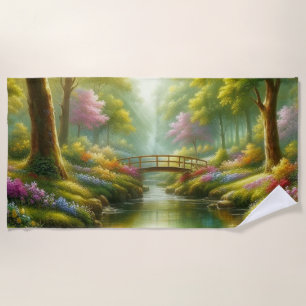 Spring brook with flowers beach towel