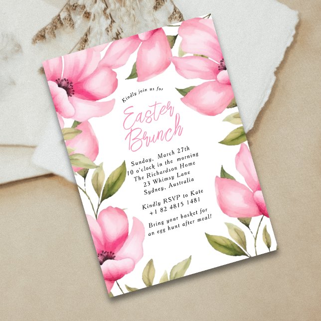 Spring Brunch Easter Pink Flowers Party Invitation (Creator Uploaded)