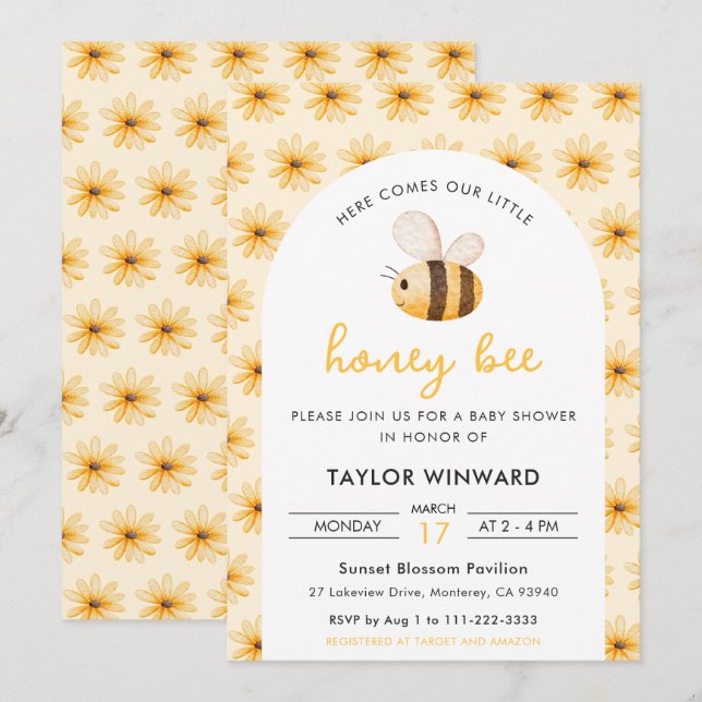 Spring Bumblebee and Daisy Baby Shower Invitation (Front/Back)