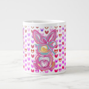 Spring bunnies and hearts large coffee mug