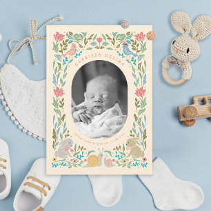 Spring Bunnies Birds Snail Pastel Photo Birth Invitation
