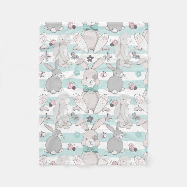Spring bunnies pattern fleece blanket (Front)